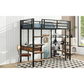 Black Metal Loft Bed with Built-In Desk Storage Shelves Ladder Guardrail