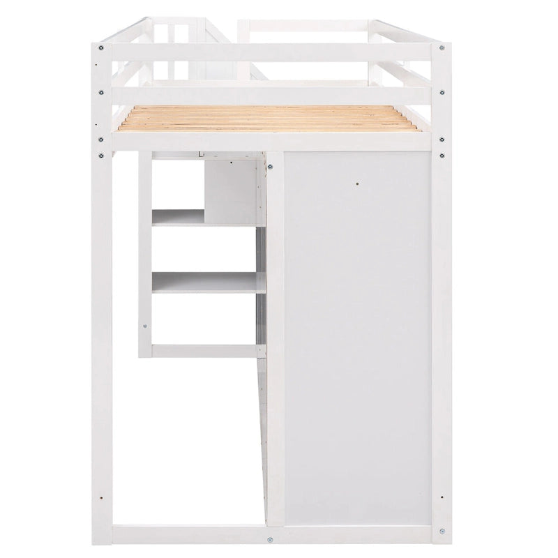 Hochbett für Kinder mit Aufbewahrungsschränken, Regalen und Treppe – Grau und Weiß