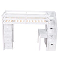 Twin size Loft Bed with Storage Drawers ,Desk and Stairs, Wooden Loft Bed with Shelves