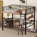 Full Size Metal Loft Bed with Desk Storage Shelf Ladder Black Natural