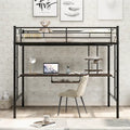 Black Full Size Metal Loft Bed with Built-in Desk and Shelves