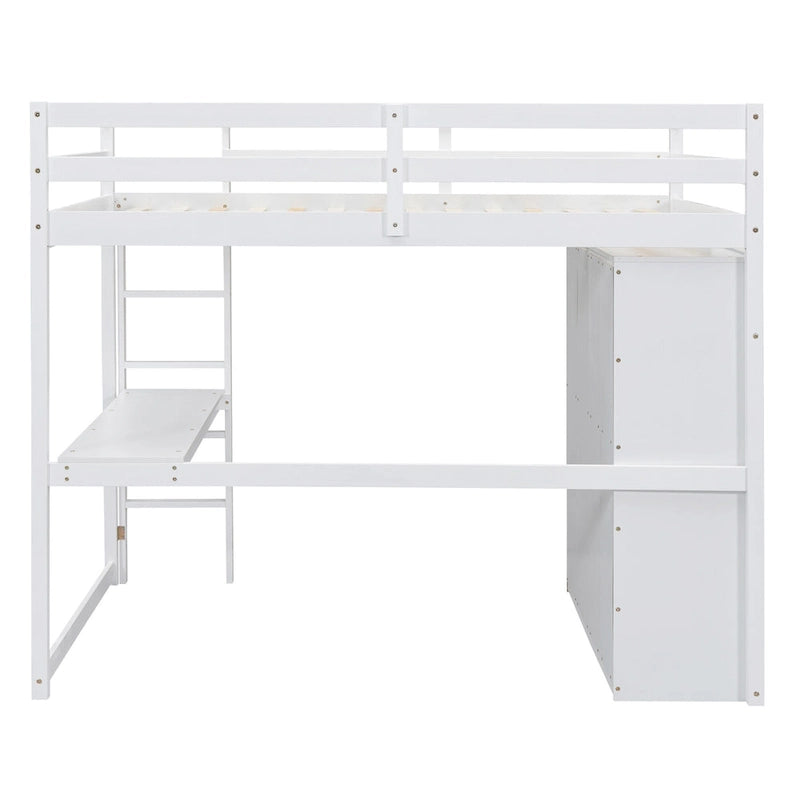 Lit mezzanine 2 places en bois de pin avec armoire, bureau et tiroirs