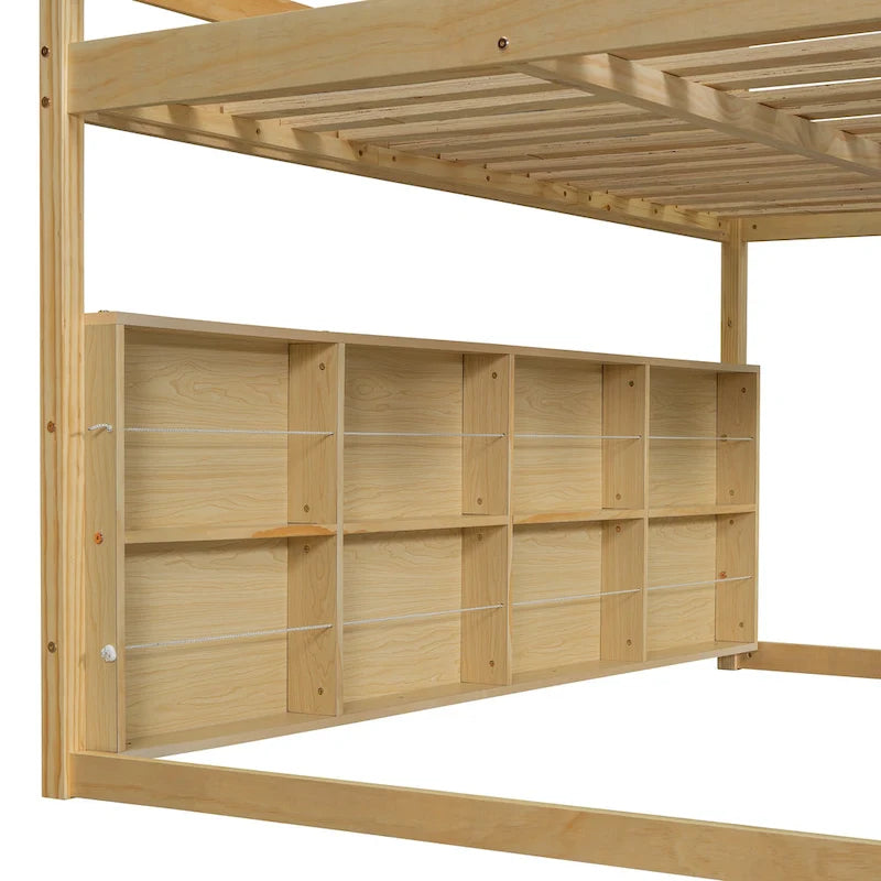 Kids Wooden Loft Bed with Tent Slide Ladder Storage Shelves Natural Pink