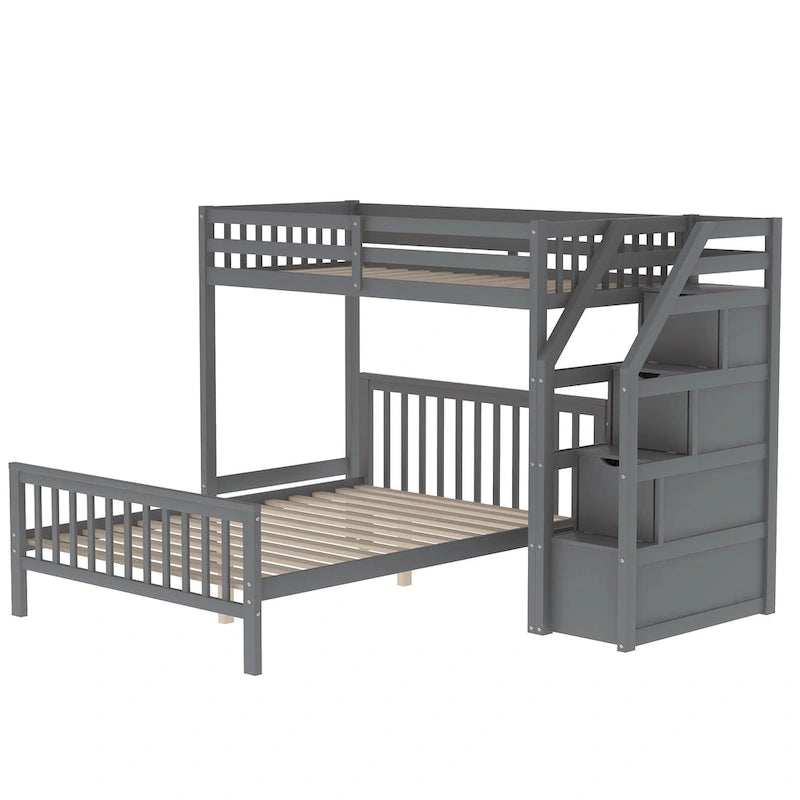Twin Over Full Bunk Bed with Staircase Storage Drawers, White