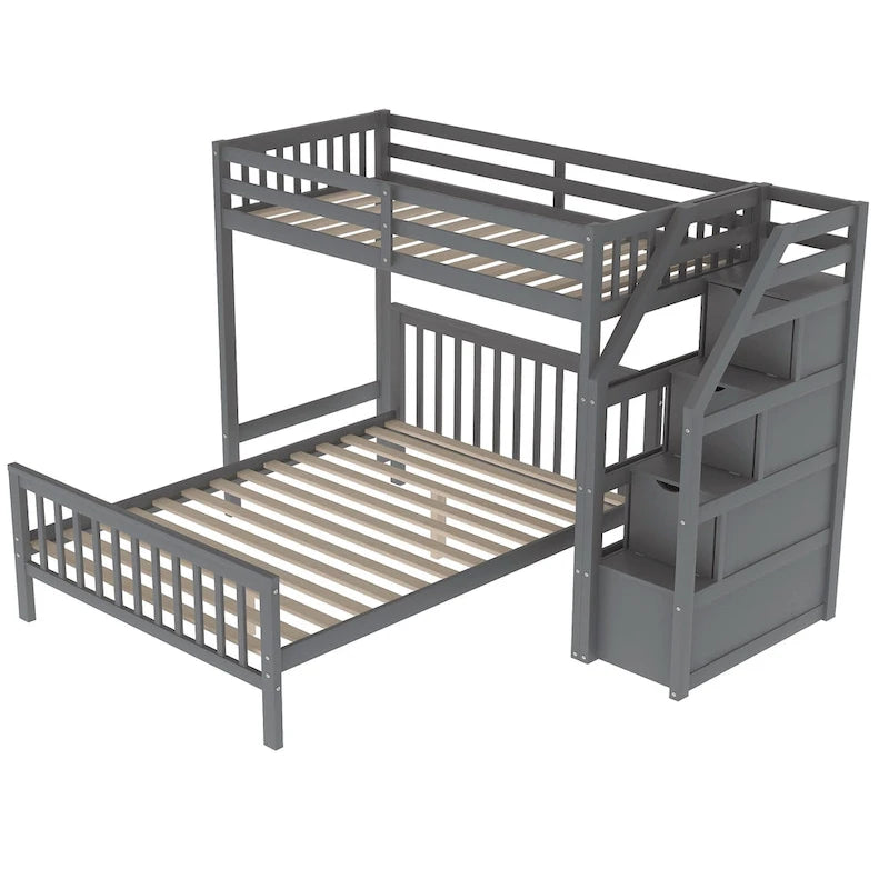 Twin Over Full Bunk Bed with Staircase Storage Drawers, White