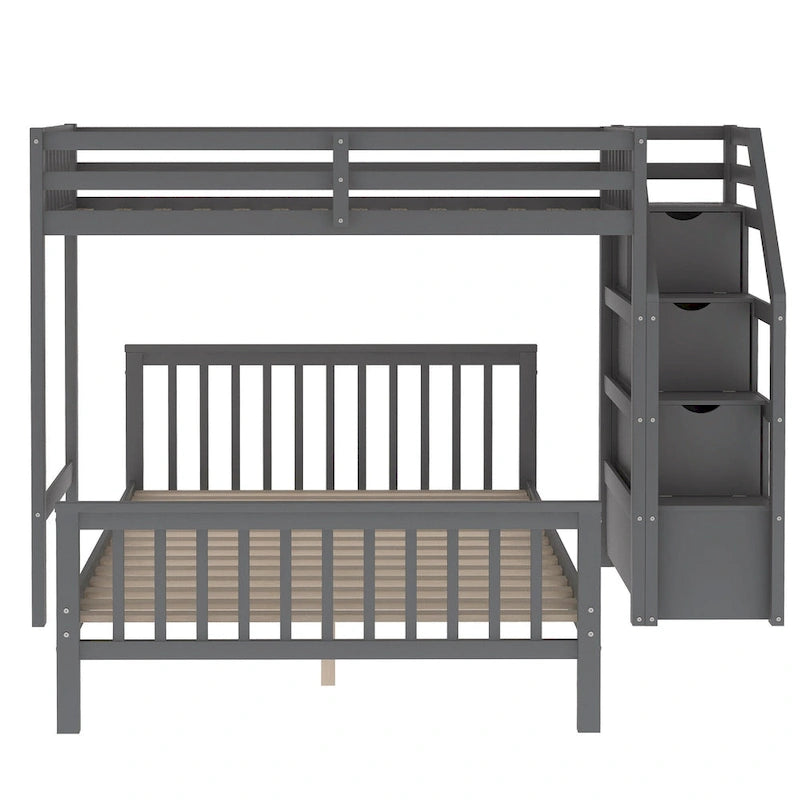 Twin Over Full Bunk Bed with Staircase Storage Drawers, White