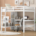 Wooden Loft Bed with Built-in Desk, Storage Shelves, Ladder and Guardrail