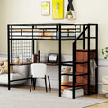 Black Metal Loft Bed with Desk Lateral Storage Ladder Wardrobe Grid Style