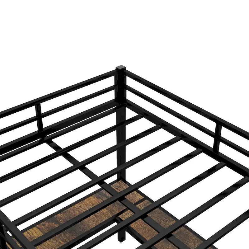 Black Metal Full Loft Bed with L-Shaped Desk and Storage Shelves