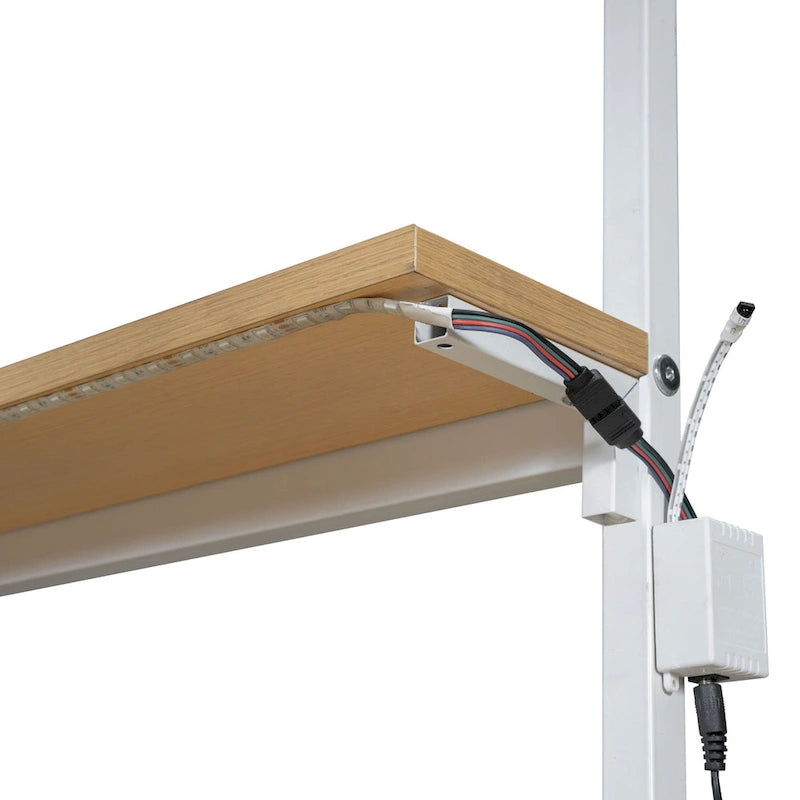 Metal Twin Loft Bed with LED Lights Desk Storage White
