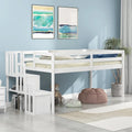 Pine Wood Low Loft Bed with Storage Staircase and Guard Rail