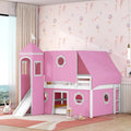 Pink Castle House Loft Bed with Slide and Tower Tent