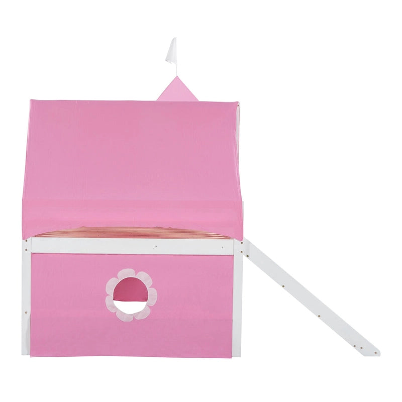 Pink Castle House Loft Bed with Slide and Tower Tent