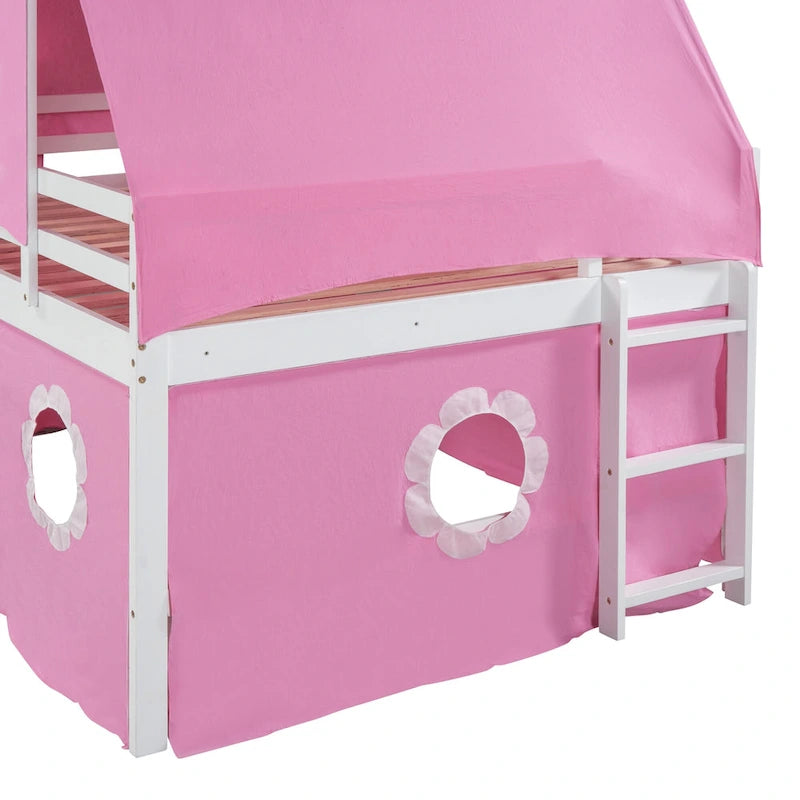 Pink Castle House Loft Bed with Slide and Tower Tent