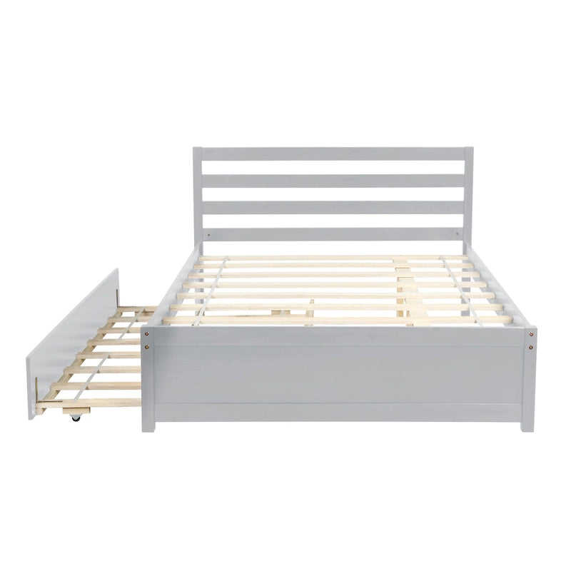 Gray Solid Wood Full Size Platform Bed Frame with Ladder Headboard