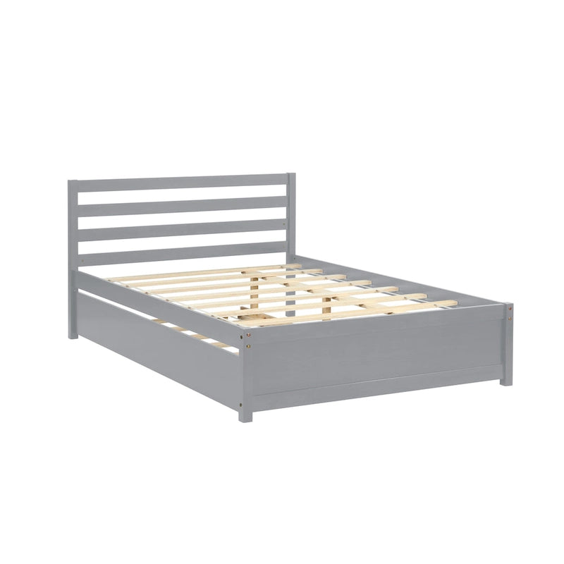 Gray Solid Wood Full Size Platform Bed Frame with Ladder Headboard