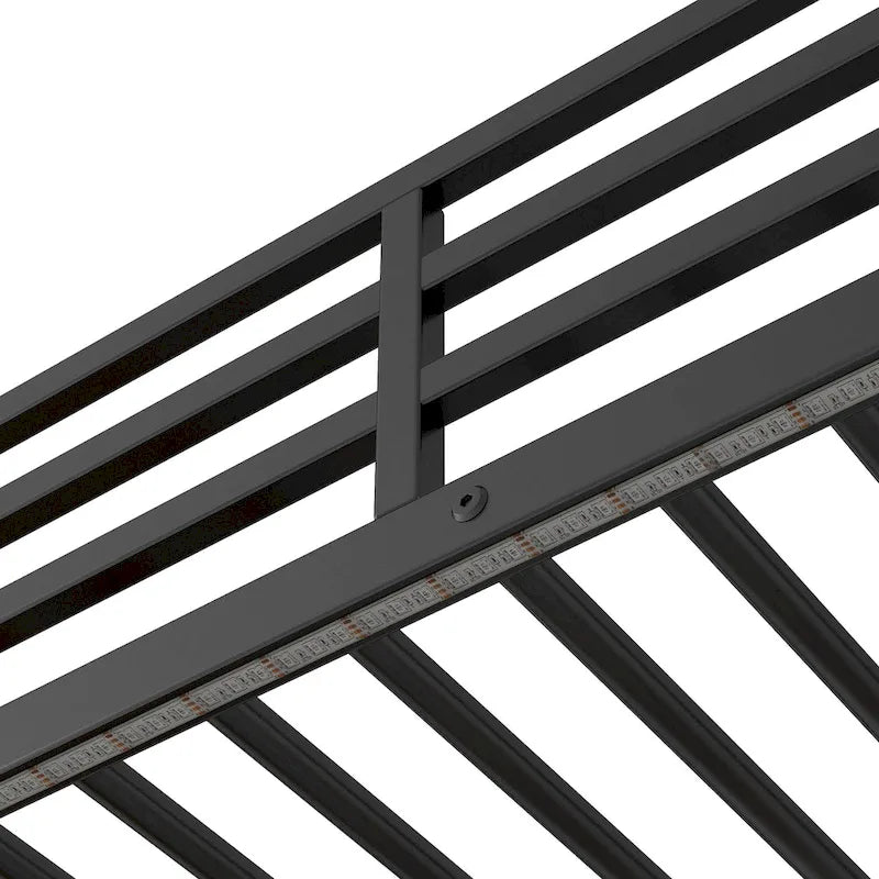 Metall-Hochbett mit Schreibtisch, Schubladen, Regalen und LED-Beleuchtung – Weiß und Eiche