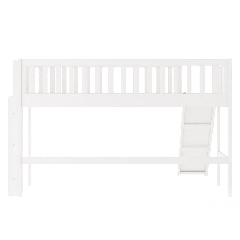 Low Loft Kids Bed with Removable Slide Ladder Pine Wood White