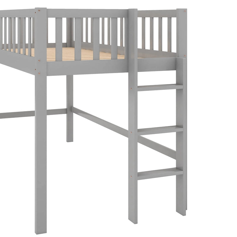Low Loft Kids Bed with Removable Slide Ladder Pine Wood White