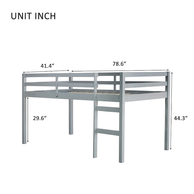 Low Profile Twin Loft Bed Rubber Wood Ladder Guard Rails White Grey Espresso