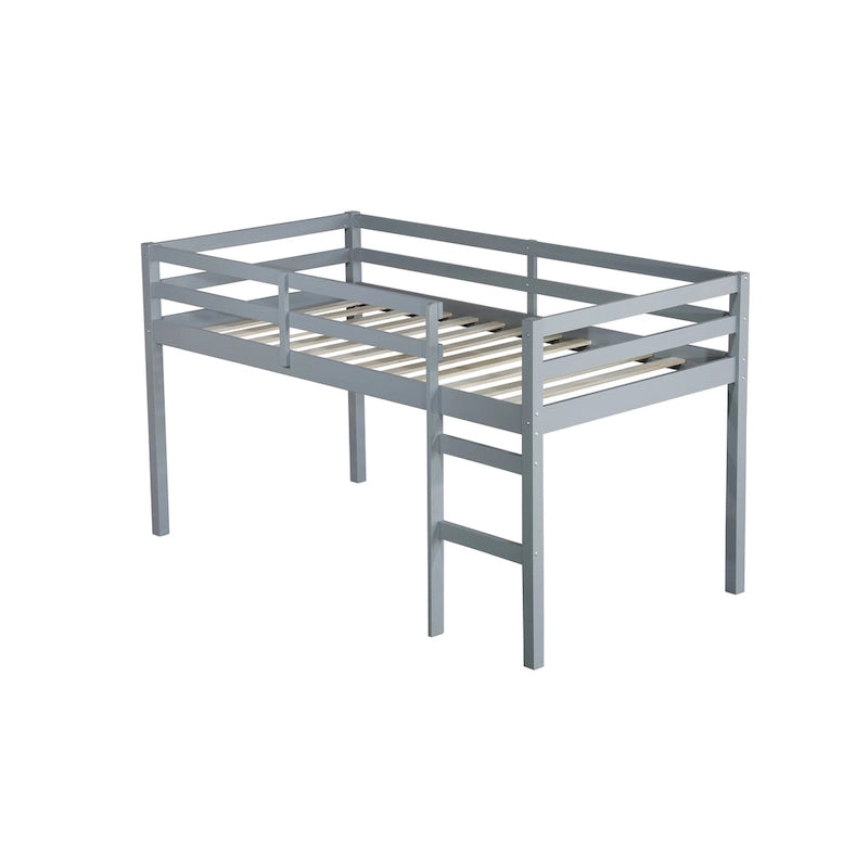 Low Profile Twin Loft Bed Rubber Wood Ladder Guard Rails White Grey Espresso
