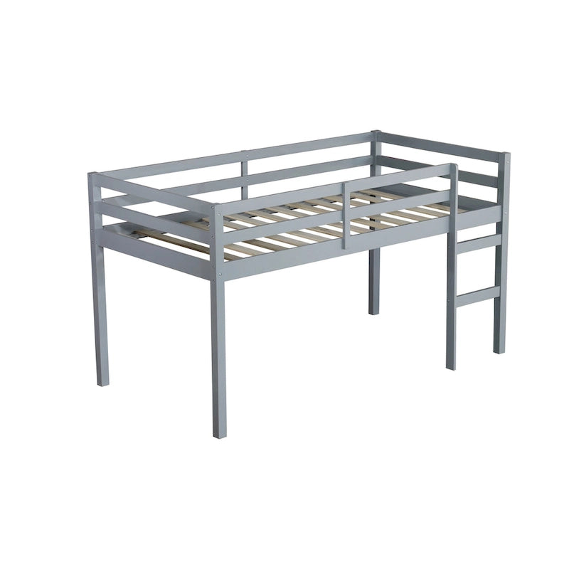 Low Profile Twin Loft Bed Rubber Wood Ladder Guard Rails White Grey Espresso