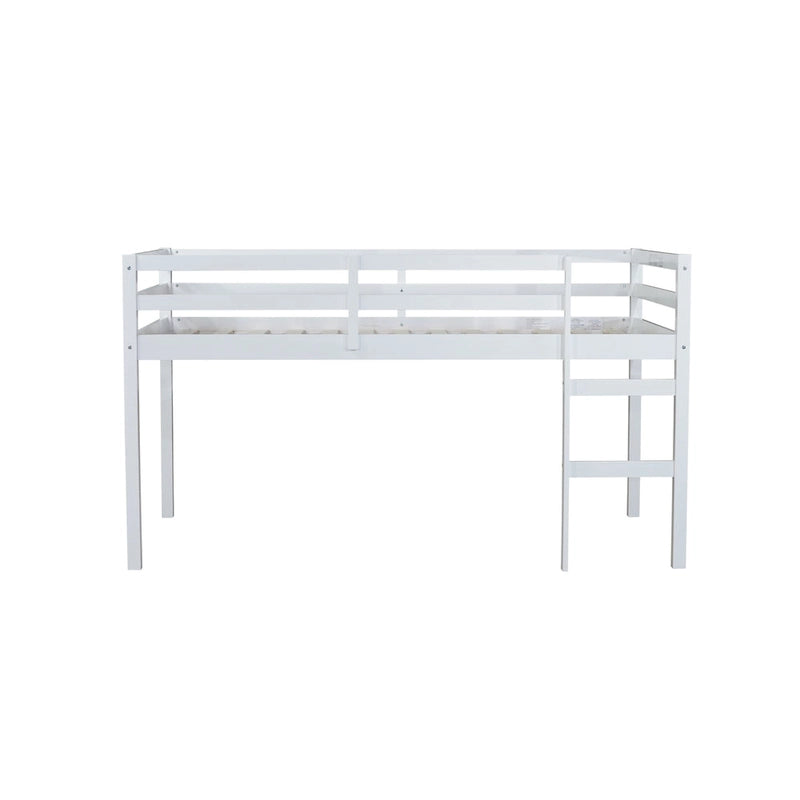 Low Profile Twin Loft Bed Rubber Wood Ladder Guard Rails White Grey Espresso