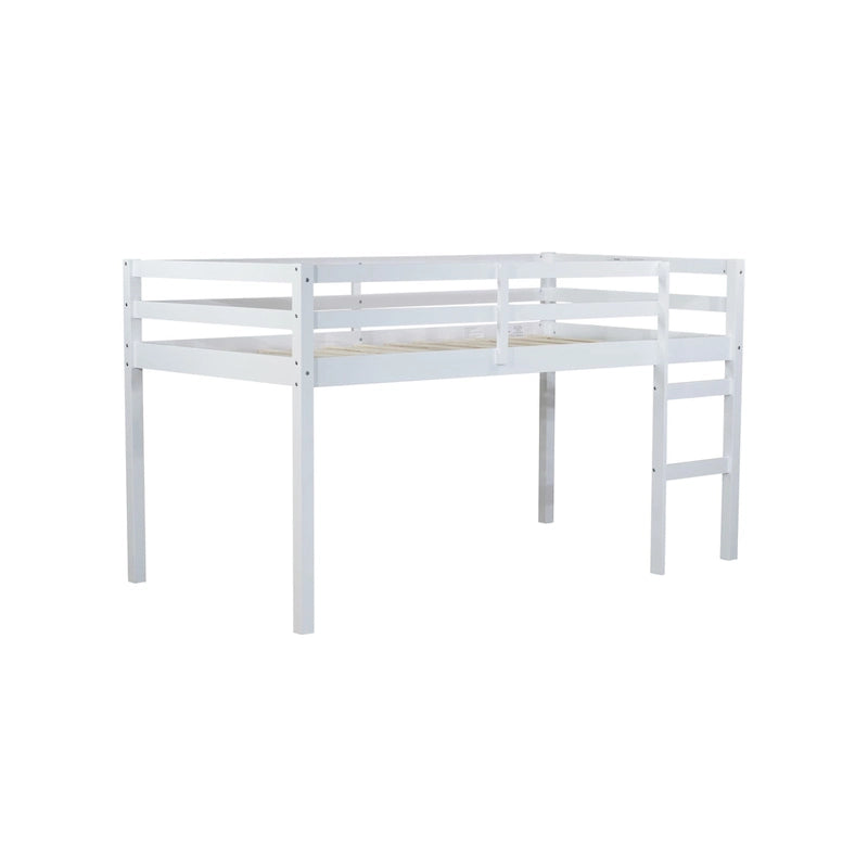 Low Profile Twin Loft Bed Rubber Wood Ladder Guard Rails White Grey Espresso