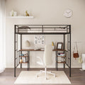 Black Metal Loft Bed with Built-in Desk, Shelves and Safety Guardrail