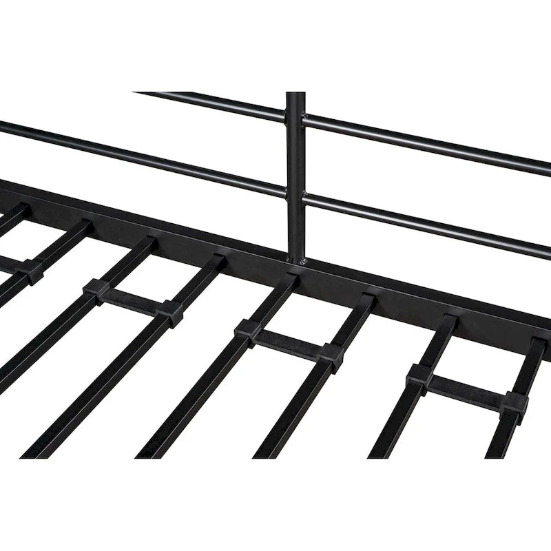 Black Metal Loft Bed with Built-in Desk, Shelves and Safety Guardrail