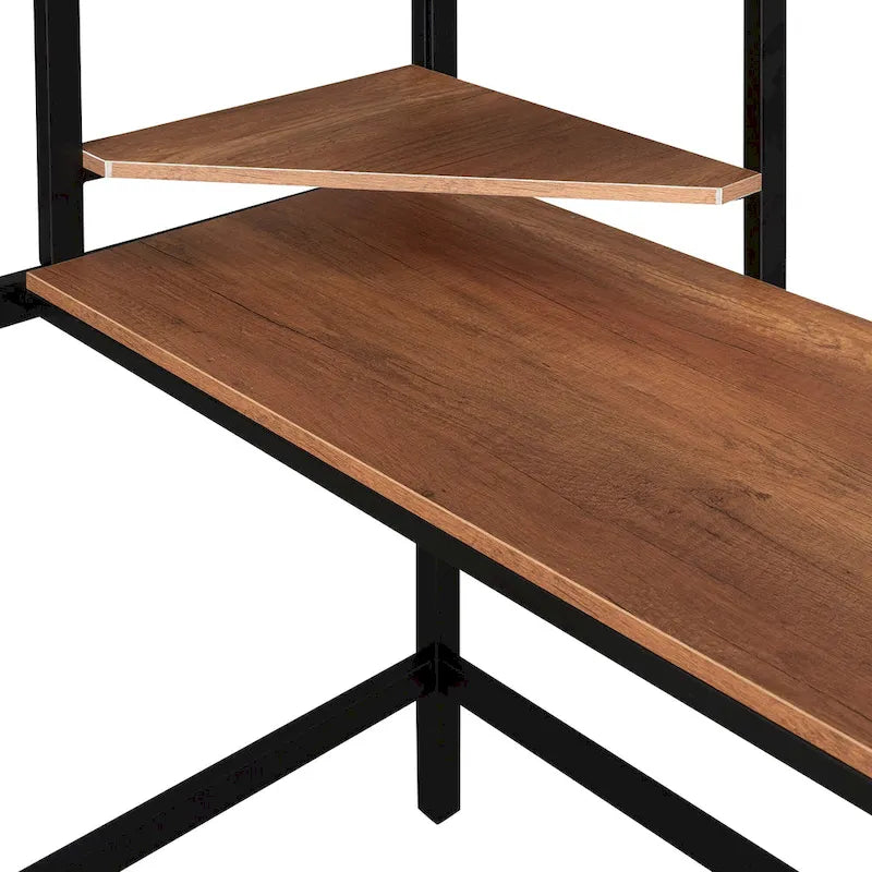 Schwarzes Metall-Hochbett in Twin-Größe mit Schreibtisch, Regalen und Leiter