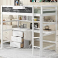Lit mezzanine simple blanc avec bureau, tableau noir, tiroirs et étagères de rangement