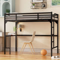 Black Twin Size Metal Loft Bed with Desk and Guardrails for Kids Bedroom