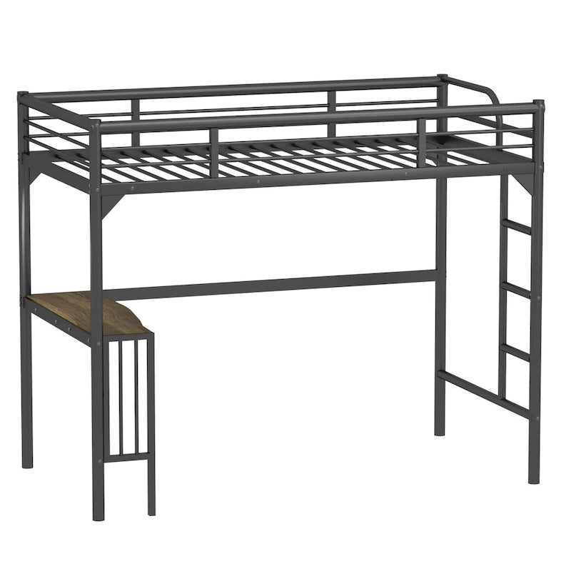 Black Twin Size Metal loft Bed with Desk, Ladder and Guardrails, Bookdesk under Bed for Bedroom