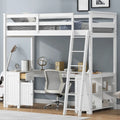 White Twin Solid Wood Loft Bed with Built-in Desk, Blackboard, Drawers and Storage Shelves
