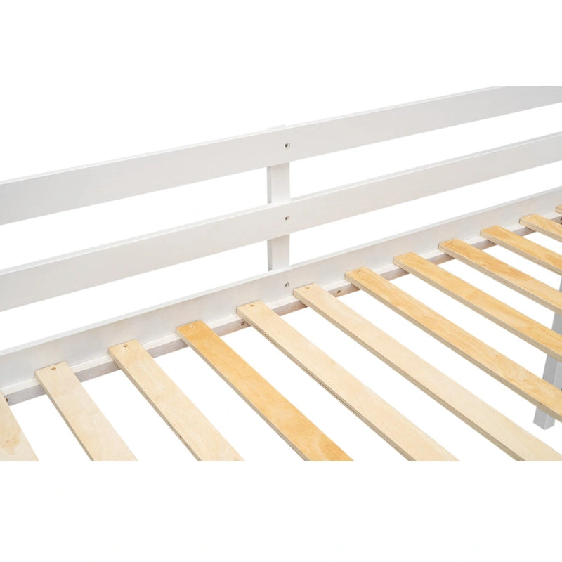 White Low Solid Pine Wood Loft Bed with Convertible Ladder Safety Rails