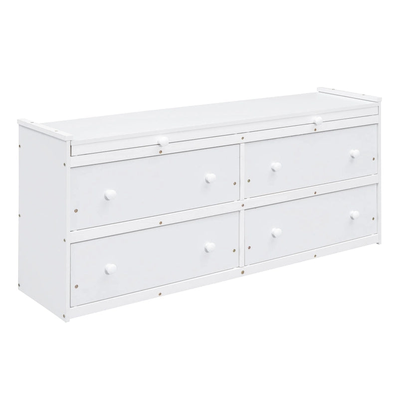 White Twin Loft Bed with Retractable Desk Drawers and Side Shelves