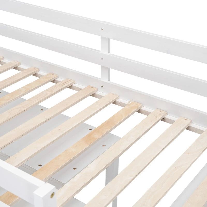 White Twin Loft Bed with Retractable Desk Drawers and Side Shelves