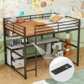 Black Full Size Metal Loft Bed with Built-In Desk and Storage Drawers