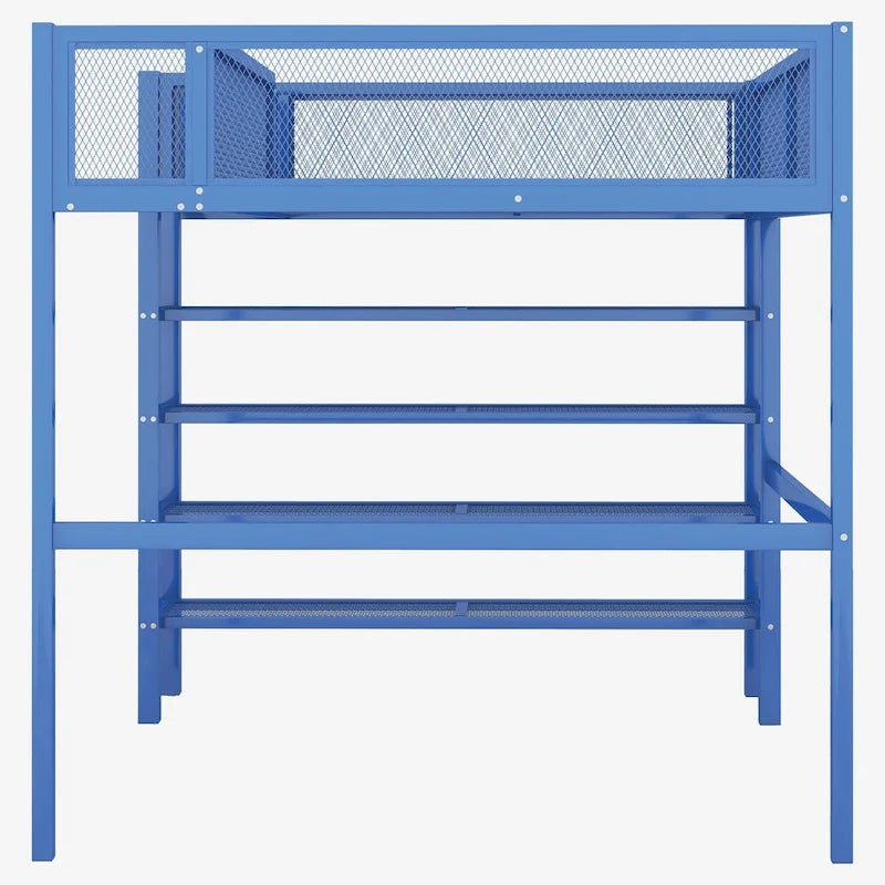 Twin-Metall-Hochbett mit Ablagefächern, offenem Stauraum, Rausfallschutz und Leiter