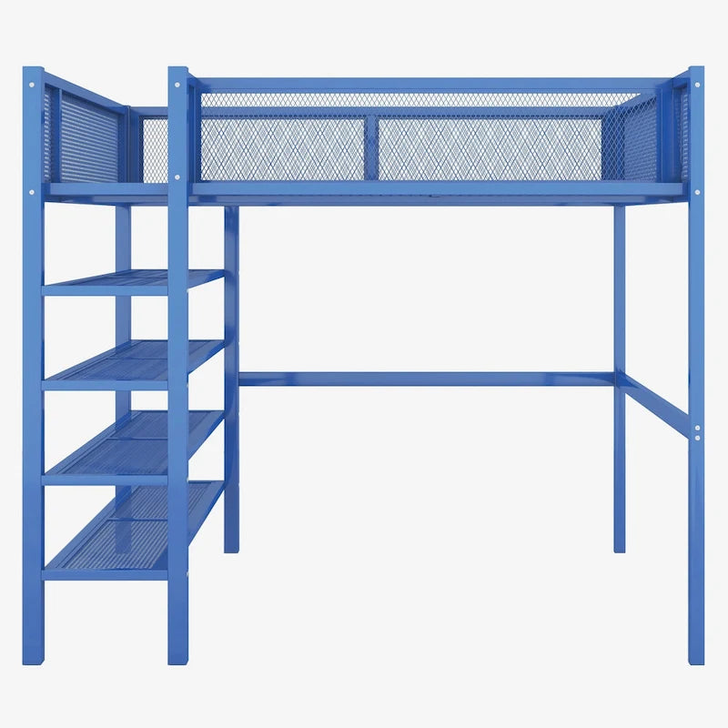 Twin-Metall-Hochbett mit Ablagefächern, offenem Stauraum, Rausfallschutz und Leiter