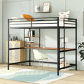 Black Full Size Metal Loft Bed with Built-In Desk and Side Ladder