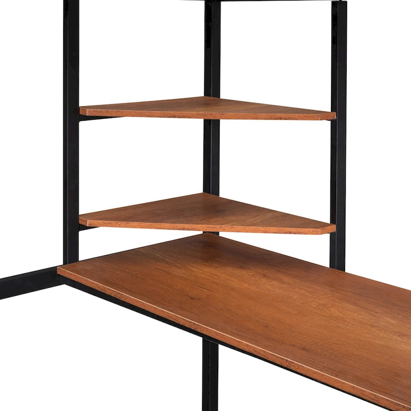 Black Full Size Metal Loft Bed with Built-In Desk and Side Ladder