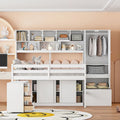 Lit mezzanine double en bois blanc avec penderie et escalier de rangement