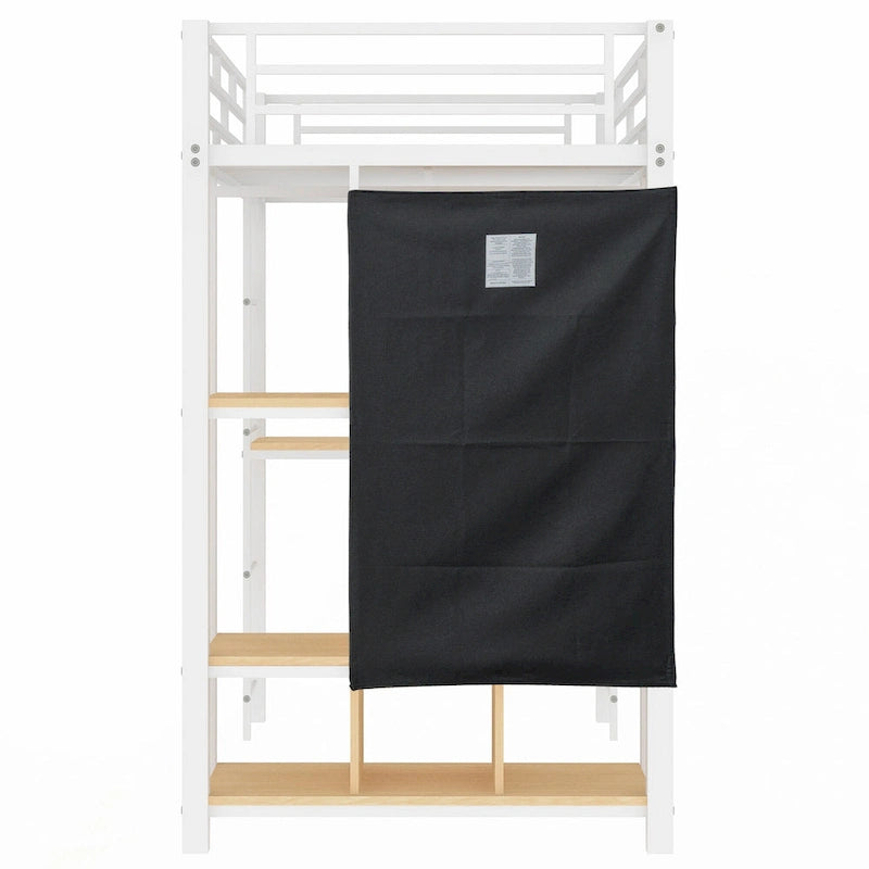 Metal Loft Bed with Wardrobe Desk Storage Shelves Staircase White Black
