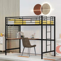 Black Metal Loft Bed with Built-In Desk, Ladder, and Wire Grid Storage
