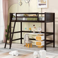 Espresso Solid Wood Twin Loft Bed with Safety Guardrail and Ladder