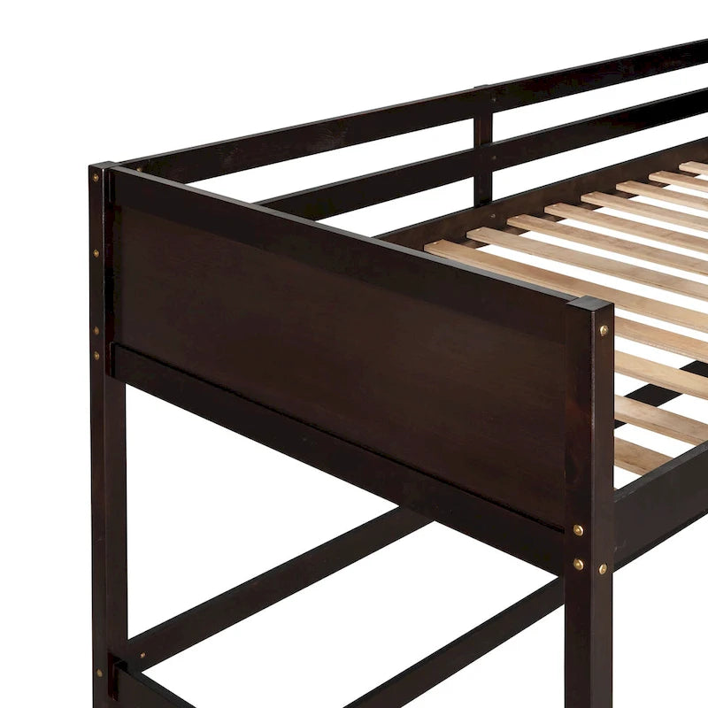 Espresso Solid Wood Twin Loft Bed with Safety Guardrail and Ladder