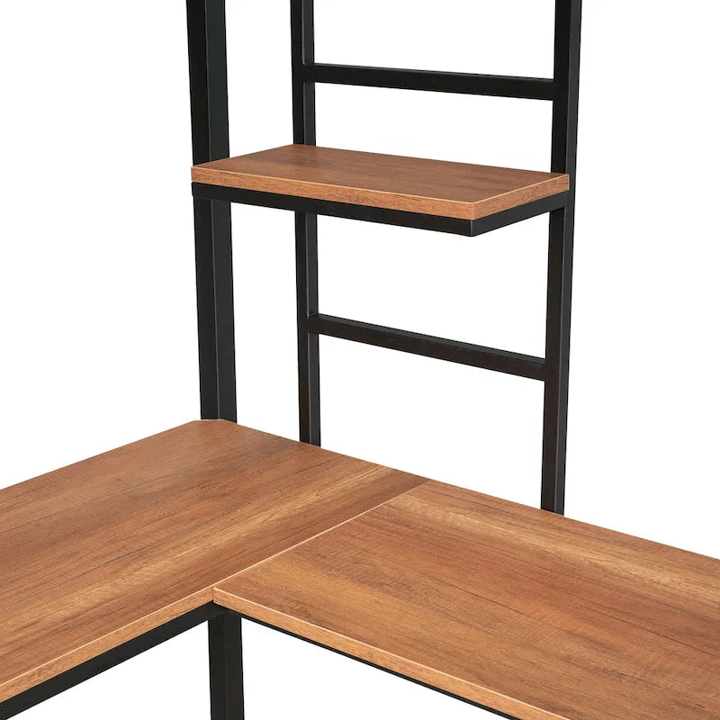 Black Metal Loft Bed with Desk Shelf Ladder Guardrail Twin