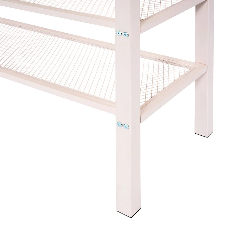 Pink Metal Loft Bed with Storage Shelves and Ladder